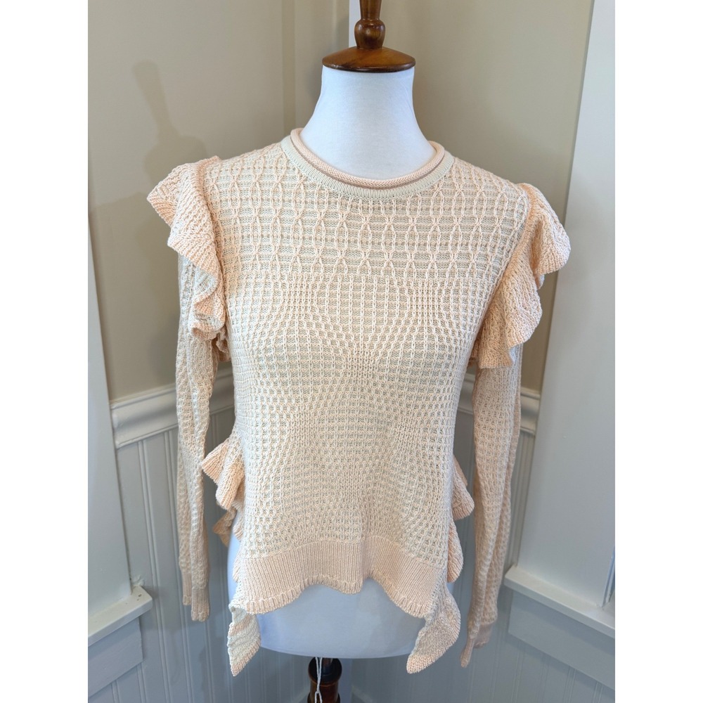 Ulla Johnson Ellery Pullover Creme‎ Ruffle Pointelle Cotton Knit Sweater Small